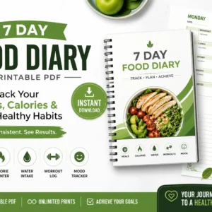 7 Day Food Diary Printable PDF Weekly Meal Planner & Calorie Tracker